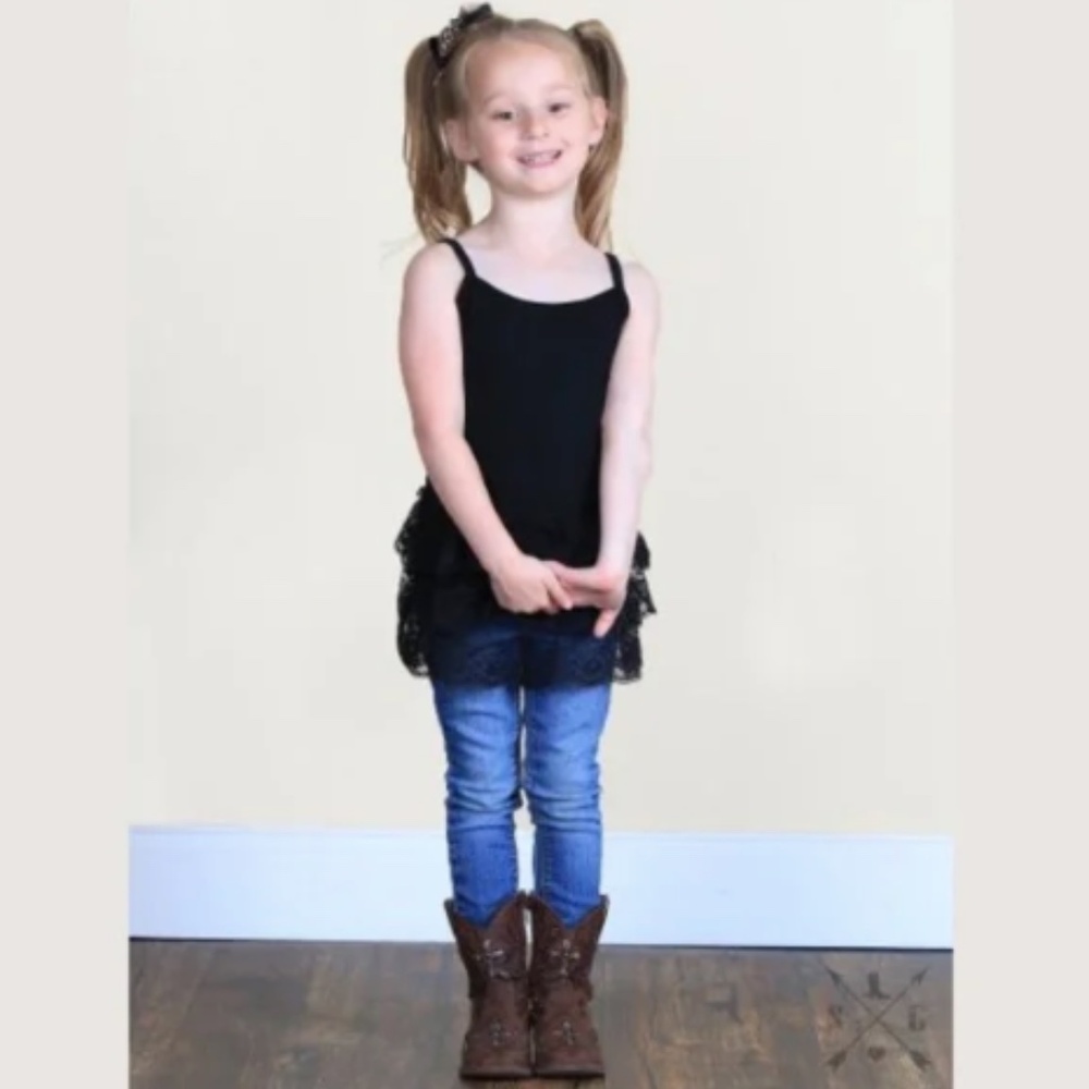 Girls Black Lace Ruffle Cami Tank Top